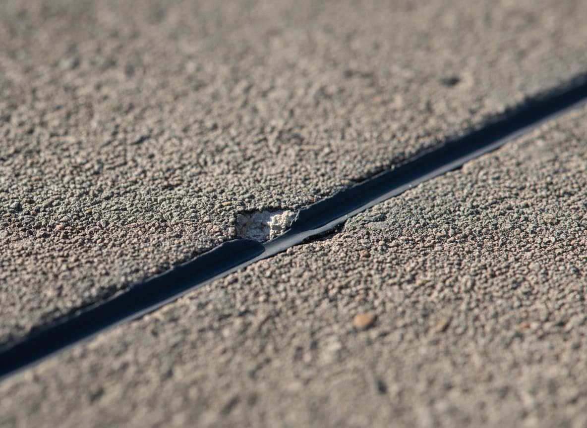 Macro of a chipped control joint in concrete.