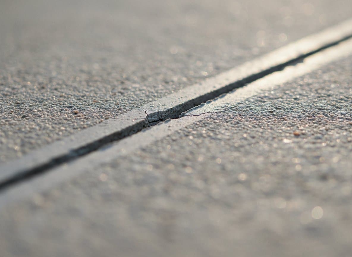 Macro of a saw-cut joint in a concrete slab.