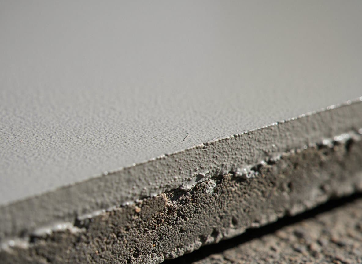 Macro of smooth cement overlay over rough substrate.