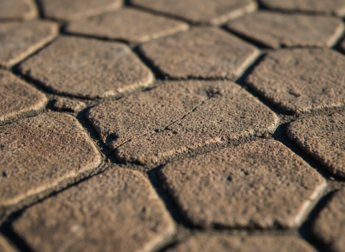 Macro of stamped cobblestone pattern in earth tones.