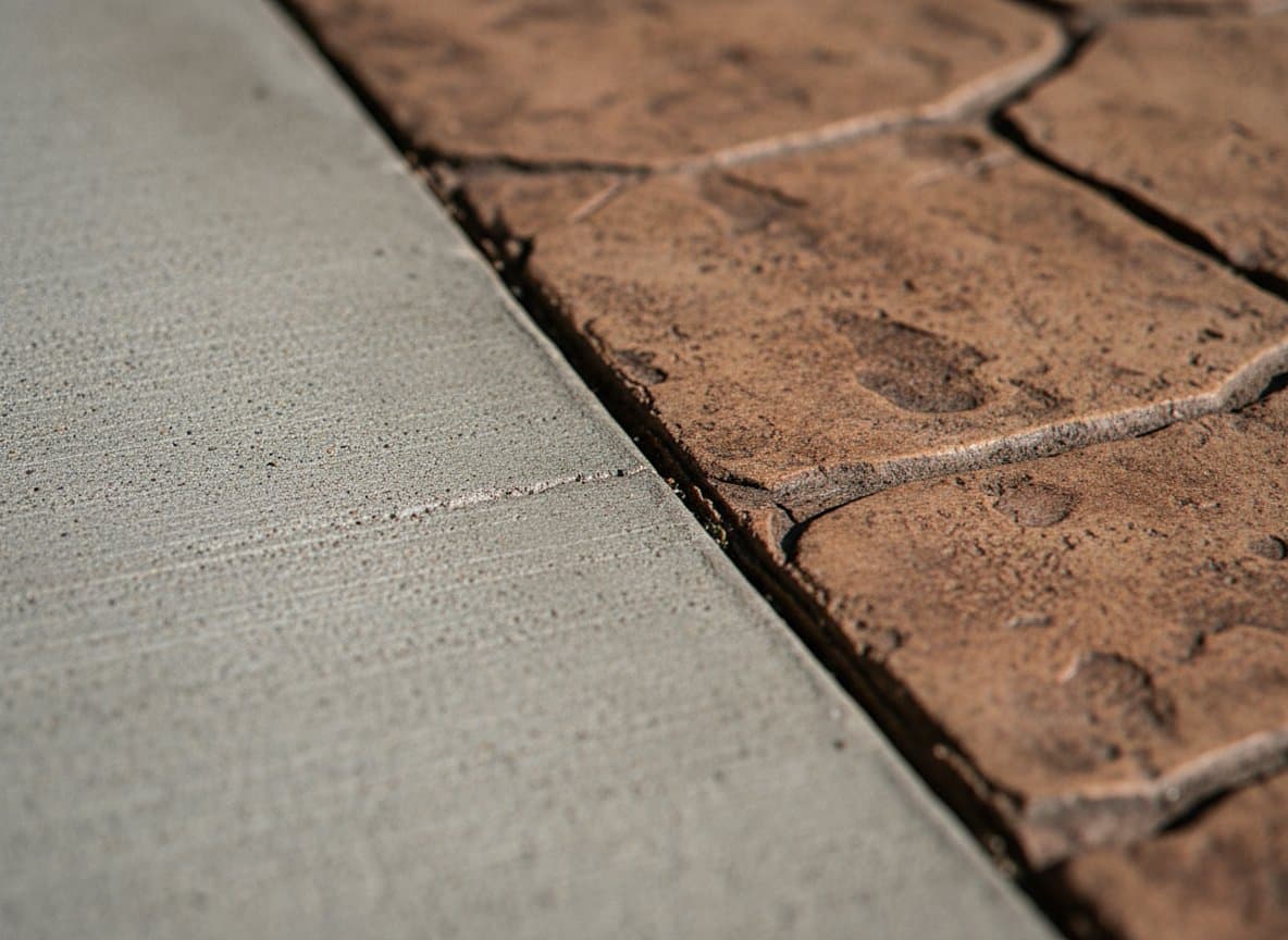 Stamped flagstone meeting a plain broom-finish border.